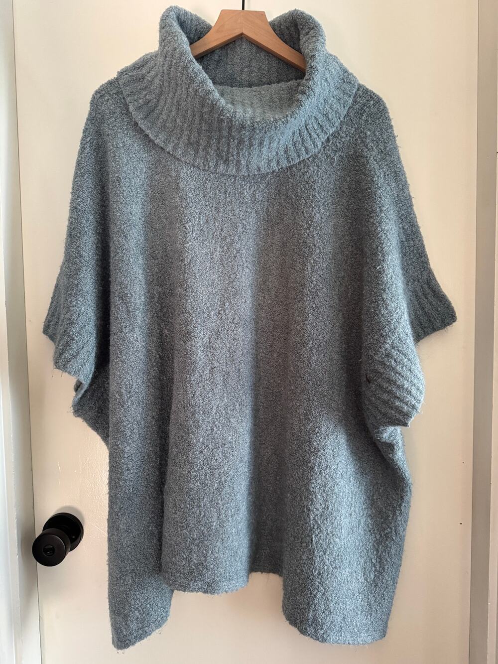 CECIL oversized dusty blue boucle cowl neck poncho sweater